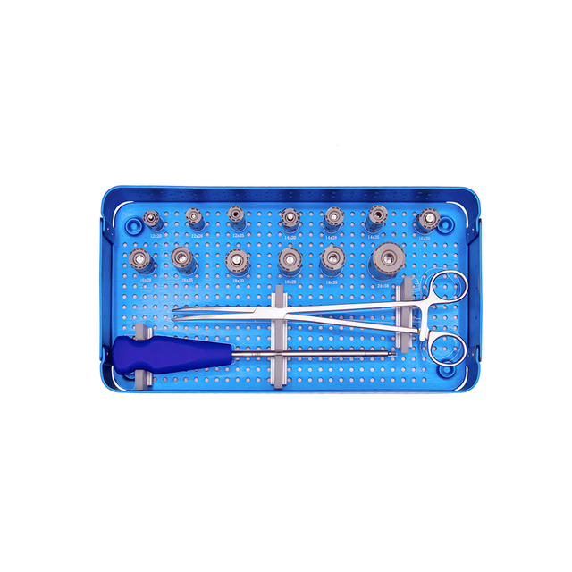 Juego de instrumentos con caja de titanio expandible